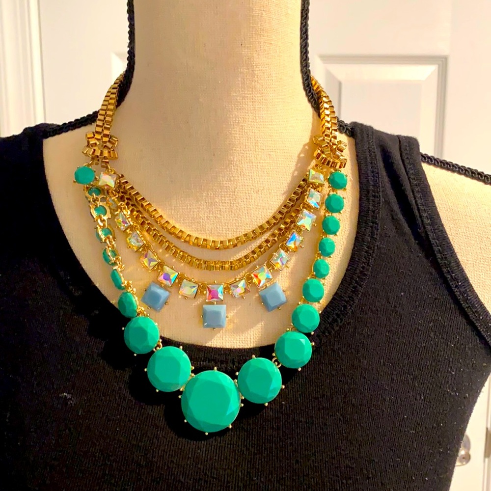 Turquoise, gold, and rhinestone necklace